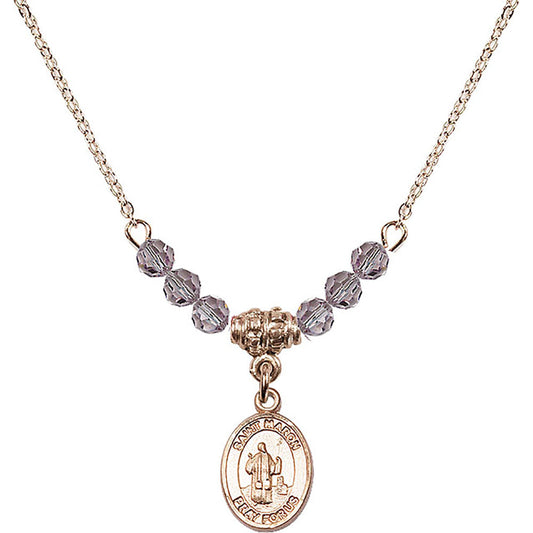 14kt Gold Filled Saint Maron Birthstone Necklace with Light Amethyst Beads - 9417