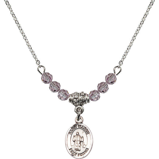 Sterling Silver Saint Maron Birthstone Necklace with Light Amethyst Beads - 9417