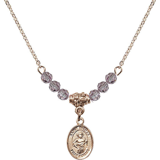 14kt Gold Filled Saint Dismas Birthstone Necklace with Light Amethyst Beads - 9418