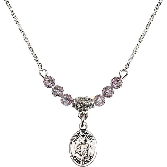 Sterling Silver Saint Dismas Birthstone Necklace with Light Amethyst Beads - 9418