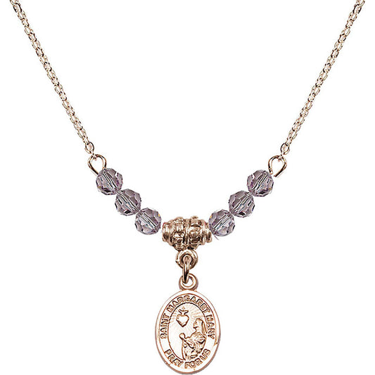 14kt Gold Filled Saint Margaret Mary Alacoque Birthstone Necklace with Light Amethyst Beads - 9420