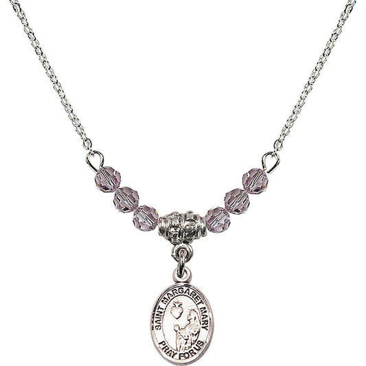Sterling Silver Saint Margaret Mary Alacoque Birthstone Necklace with Light Amethyst Beads - 9420