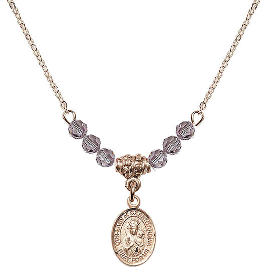14kt Gold Filled Our Lady of Czestochowa Birthstone Necklace with Light Amethyst Beads - 9421