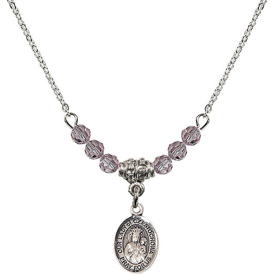 Sterling Silver Our Lady of Czestochowa Birthstone Necklace with Light Amethyst Beads - 9421