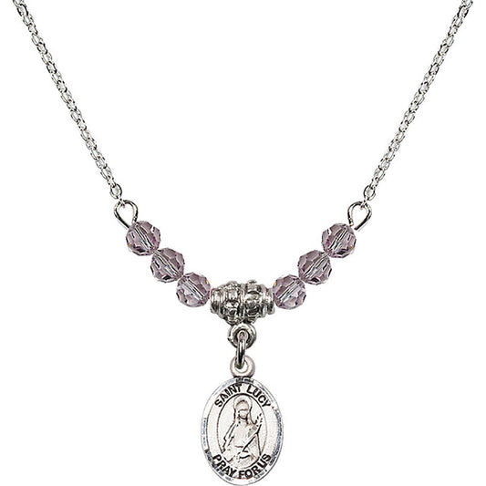 Sterling Silver Saint Lucy Birthstone Necklace with Light Amethyst Beads - 9422
