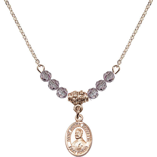 14kt Gold Filled Saint Andre Bessette Birthstone Necklace with Light Amethyst Beads - 9424