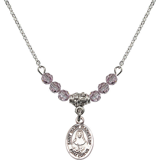 Sterling Silver Saint Mary Mackillop Birthstone Necklace with Light Amethyst Beads - 9425