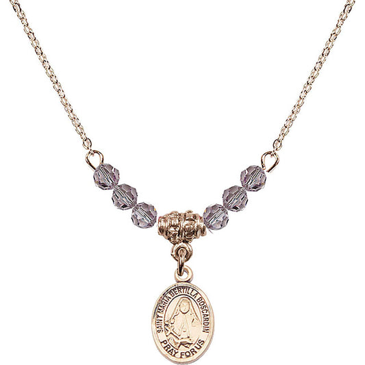 14kt Gold Filled Saint Maria Bertilla Boscardin Birthstone Necklace with Light Amethyst Beads - 9428
