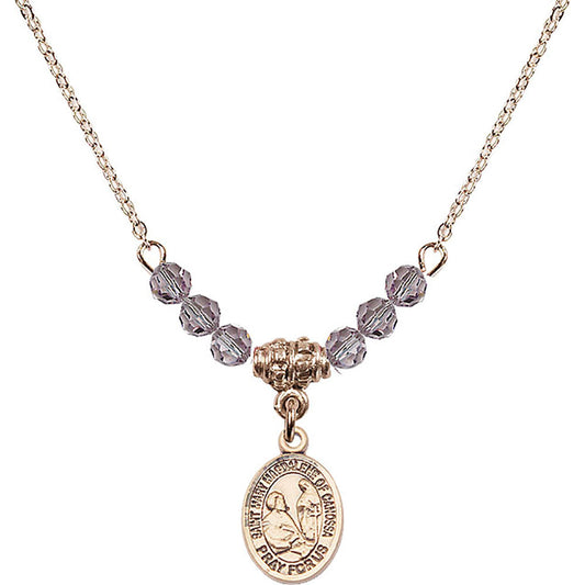14kt Gold Filled Saint Mary Magdalene of Canossa Birthstone Necklace with Light Amethyst Beads - 9429