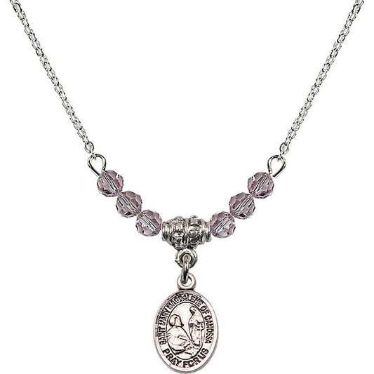Sterling Silver Saint Mary Magdalene of Canossa Birthstone Necklace with Light Amethyst Beads - 9429