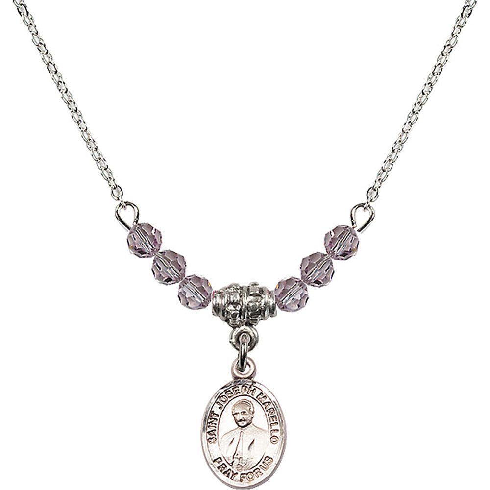 Sterling Silver Saint Joseph Marello Birthstone Necklace with Light Amethyst Beads - 9430