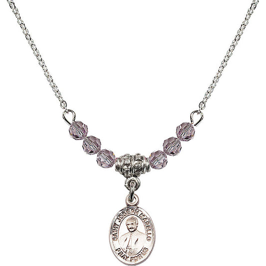 Sterling Silver Saint Joseph Marello Birthstone Necklace with Light Amethyst Beads - 9430
