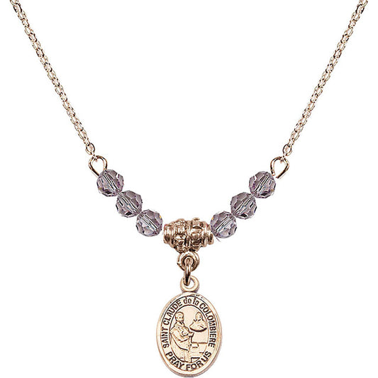 14kt Gold Filled Saint Claude de la Colombiere Birthstone Necklace with Light Amethyst Beads - 9432