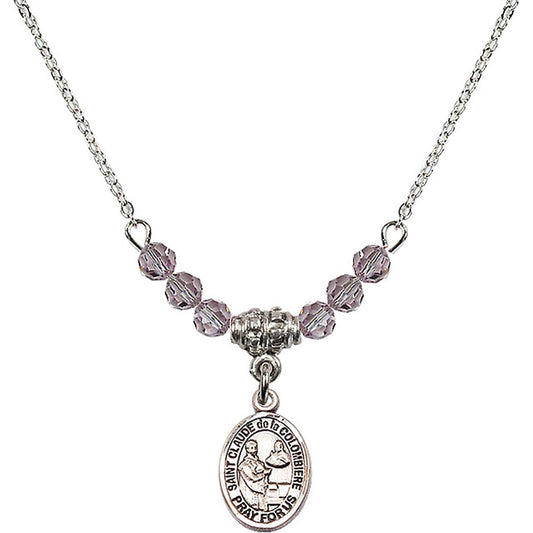 Sterling Silver Saint Claude de la Colombiere Birthstone Necklace with Light Amethyst Beads - 9432
