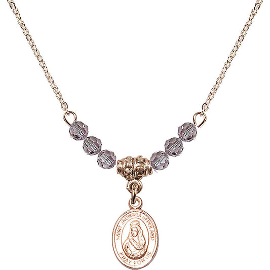 14kt Gold Filled Saint Jadwiga of Poland Birthstone Necklace with Light Amethyst Beads - 9434