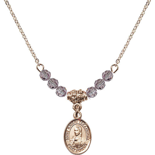 14kt Gold Filled Saint Kateri Tekakwitha Birthstone Necklace with Light Amethyst Beads - 9438
