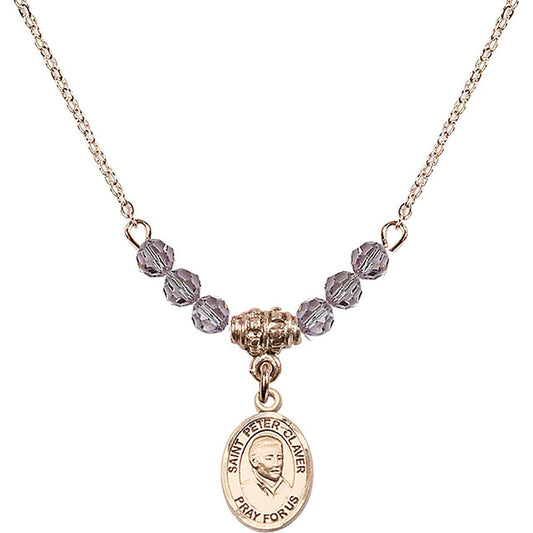 14kt Gold Filled Saint Peter Claver Birthstone Necklace with Light Amethyst Beads - 9442