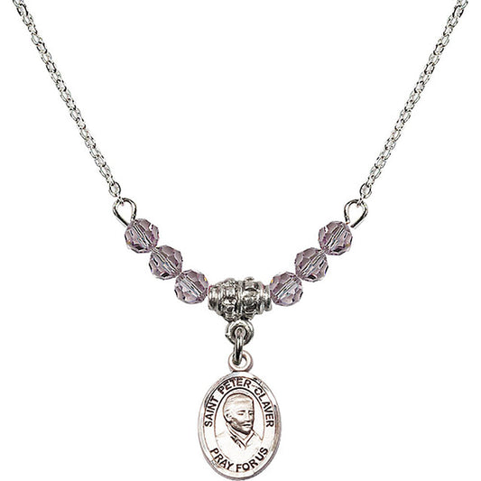 Sterling Silver Saint Peter Claver Birthstone Necklace with Light Amethyst Beads - 9442