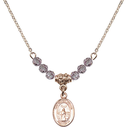 14kt Gold Filled Saint Medard of Noyon Birthstone Necklace with Light Amethyst Beads - 9444