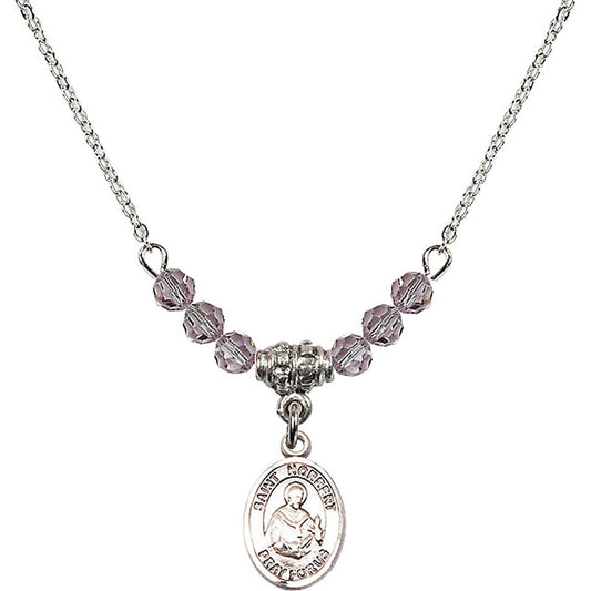 Sterling Silver Saint Norbert of Xanten Birthstone Necklace with Light Amethyst Beads - 9447