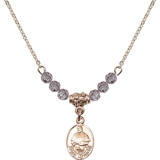 14kt Gold Filled Pope Francis Birthstone Necklace with Light Amethyst Beads - 9451
