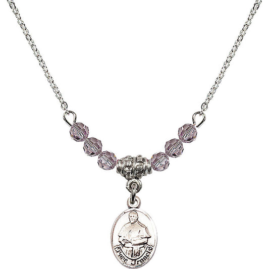 Sterling Silver Pope Francis Birthstone Necklace with Light Amethyst Beads - 9451