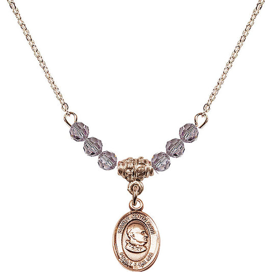 14kt Gold Filled Saint John XXIII Birthstone Necklace with Light Amethyst Beads - 9455