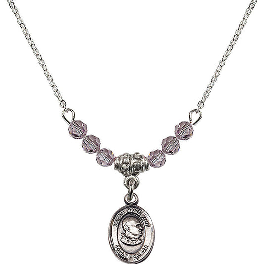 Sterling Silver Saint John XXIII Birthstone Necklace with Light Amethyst Beads - 9455