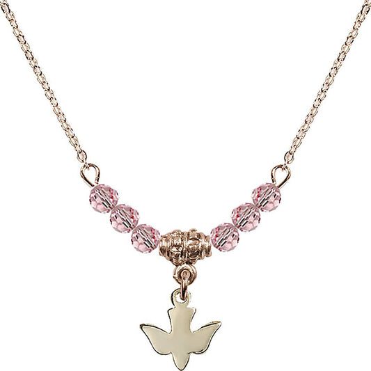 14kt Gold Filled Holy Spirit Birthstone Necklace with Light Rose Beads - 0225