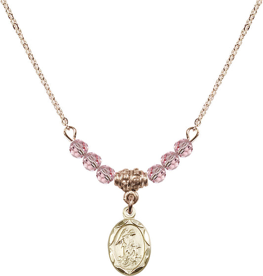 14kt Gold Filled Guardian Angel Birthstone Necklace with Light Rose Beads - 0301