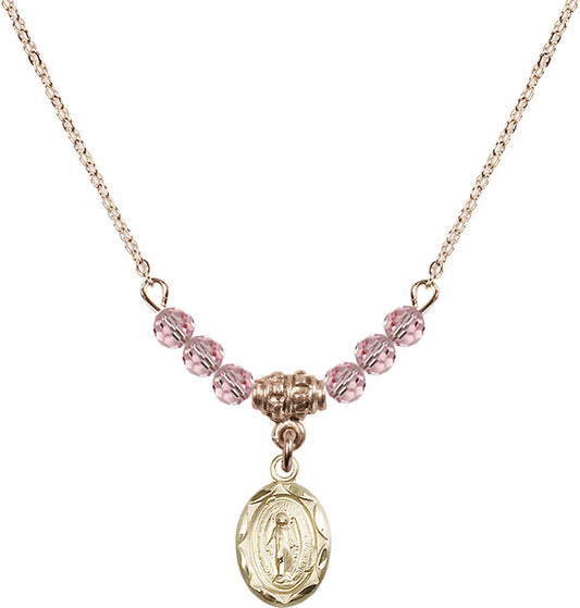 14kt Gold Filled Miraculous Birthstone Necklace with Light Rose Beads - 0301