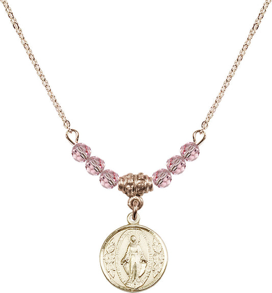 14kt Gold Filled Miraculous Birthstone Necklace with Light Rose Beads - 0601