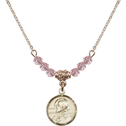 14kt Gold Filled Scapular Birthstone Necklace with Light Rose Beads - 0601