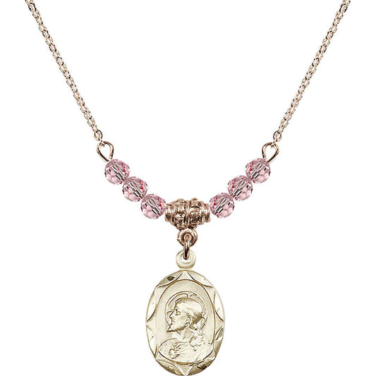 14kt Gold Filled Scapular Birthstone Necklace with Light Rose Beads - 0612
