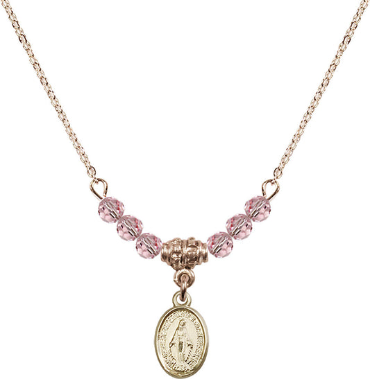 14kt Gold Filled Miraculous Birthstone Necklace with Light Rose Beads - 0702