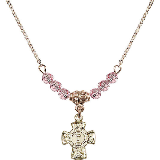 14kt Gold Filled 5-Way / Chalice Birthstone Necklace with Light Rose Beads - 0845