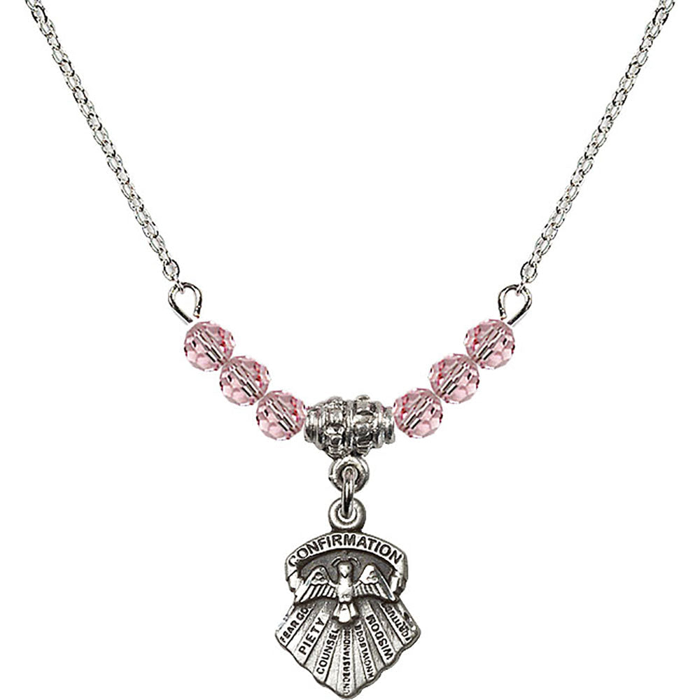 Sterling Silver Seven Gifts Birthstone Necklace with Light Rose Beads - 0887