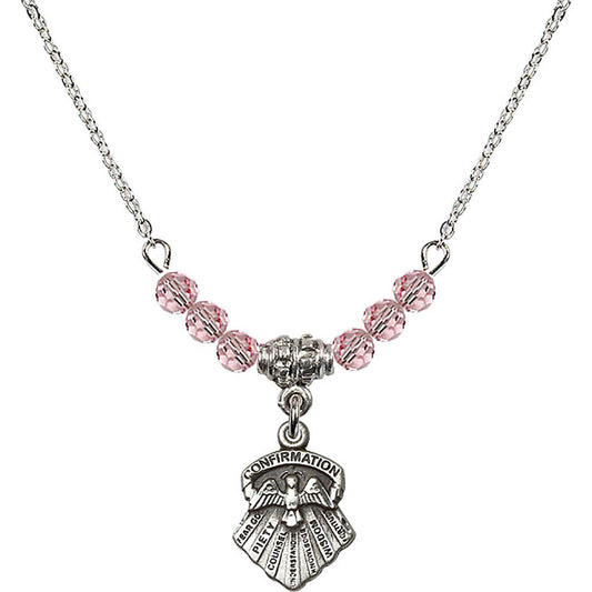 Sterling Silver Seven Gifts Birthstone Necklace with Light Rose Beads - 0887