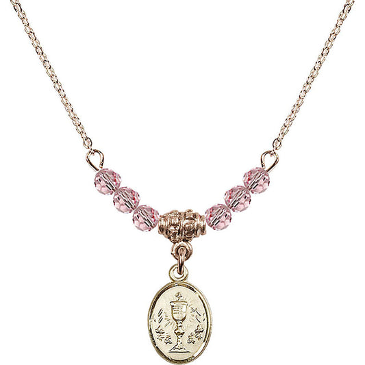 14kt Gold Filled Chalice Birthstone Necklace with Light Rose Beads - 0975
