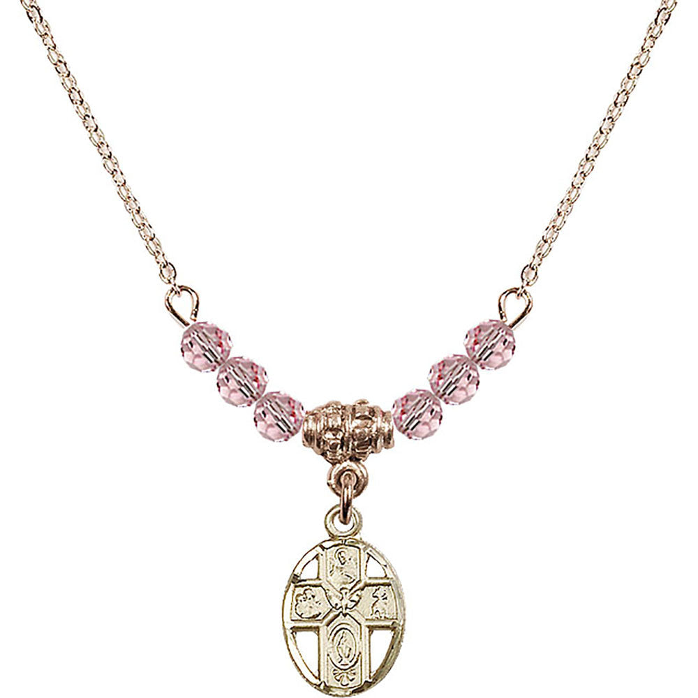 14kt Gold Filled 5-Way Birthstone Necklace with Light Rose Beads - 0980