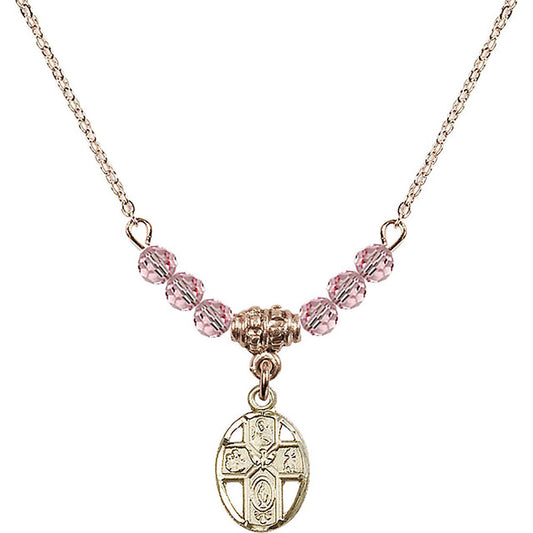 14kt Gold Filled 5-Way Birthstone Necklace with Light Rose Beads - 0980