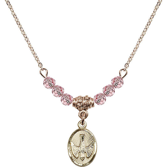14kt Gold Filled Holy Spirit Birthstone Necklace with Light Rose Beads - 0982