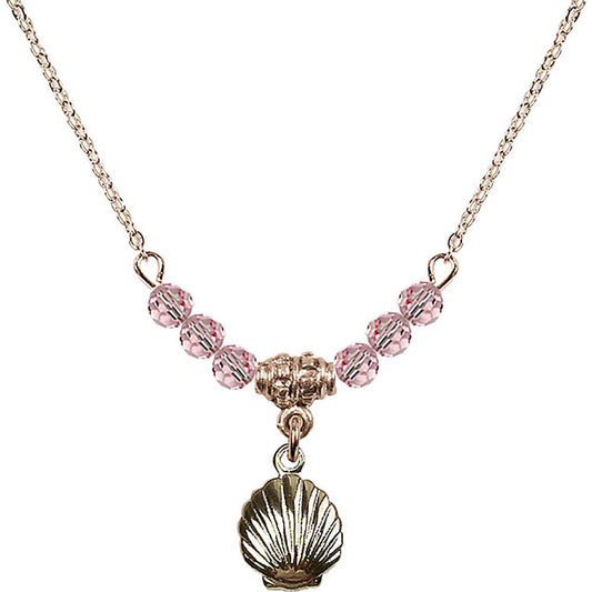 14kt Gold Filled Shell Birthstone Necklace with Light Rose Beads - 1260