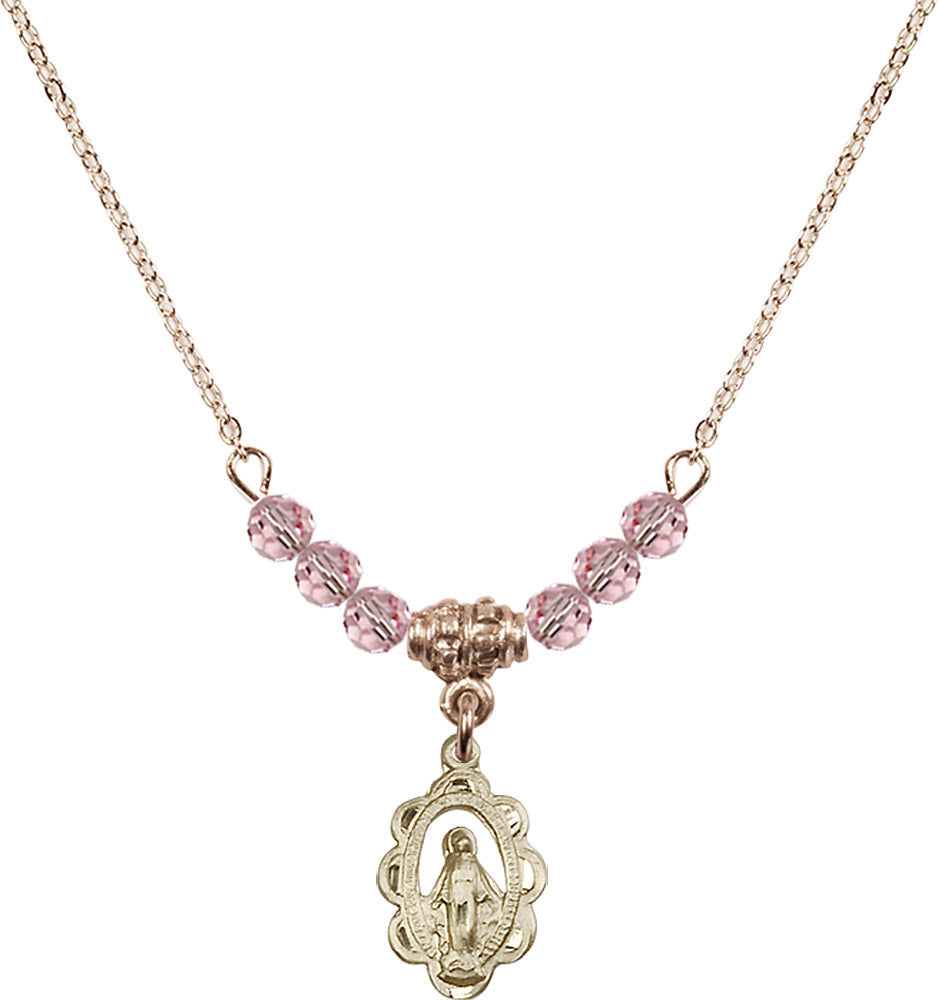 14kt Gold Filled Miraculous Birthstone Necklace with Light Rose Beads - 1610
