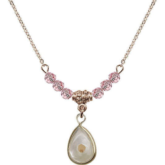 14kt Gold Filled Mustard Seed Birthstone Necklace with Light Rose Beads - 1700