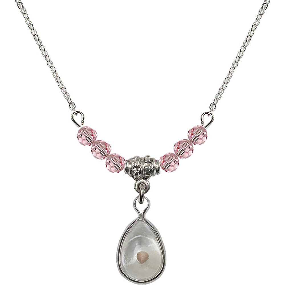 Sterling Silver Mustard Seed Birthstone Necklace with Light Rose Beads - 1700