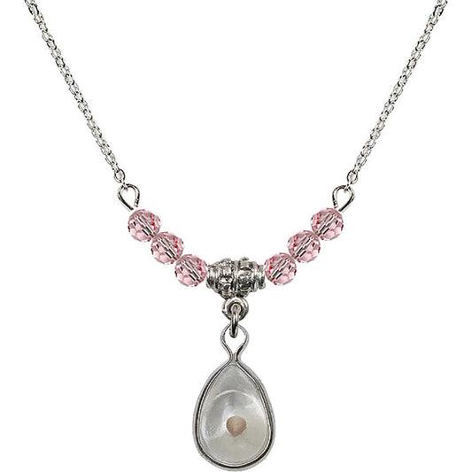Sterling Silver Mustard Seed Birthstone Necklace with Light Rose Beads - 1700