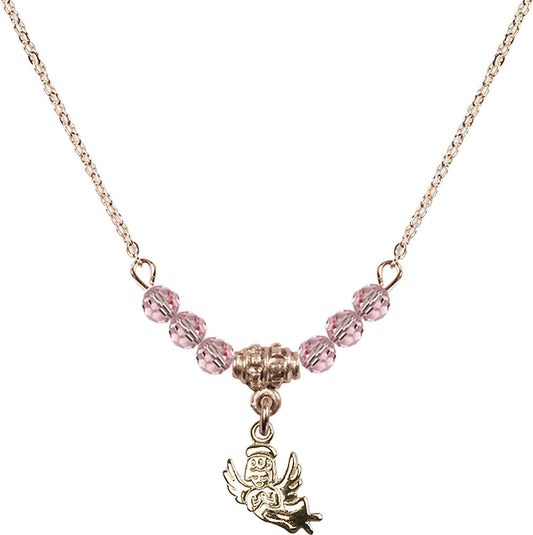 14kt Gold Filled Guardian Angel Birthstone Necklace with Light Rose Beads - 2128