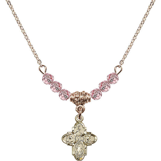 14kt Gold Filled 4-Way Birthstone Necklace with Light Rose Beads - 3143