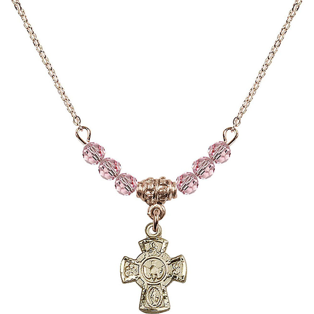 14kt Gold Filled 5-Way Birthstone Necklace with Light Rose Beads - 3145